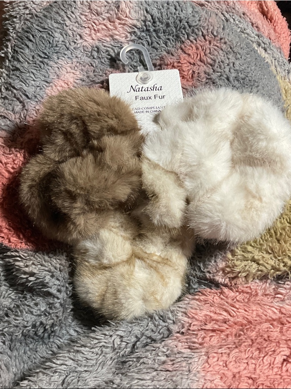 Natasha Couture Soft Faux Fur Ponytail Holders- Beige, Cream, Light Brown